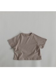 Summer Kids T-shirt Fashion Solid Girls Tees Short Sleeve Cotton Boys Tops Korean Casual Children's Clothing For 1-8Y