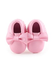 Newborn Baby Shoes Infant Boys Girl First Walker PU Sole Princess Bowknot Fringe Toddler Baby Crib Shoes Casual Moccasins