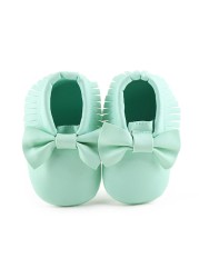 Newborn Baby Shoes Infant Boys Girl First Walker PU Sole Princess Bowknot Fringe Toddler Baby Crib Shoes Casual Moccasins