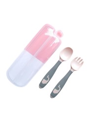 Baby Children Spoon Fork Set Soft Bendable Silicone Scoop Fork Cutlery Set Kid Training Feeding Cutlery Utensils