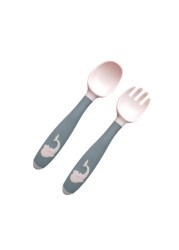 Baby Children Spoon Fork Set Soft Bendable Silicone Scoop Fork Cutlery Set Kid Training Feeding Cutlery Utensils