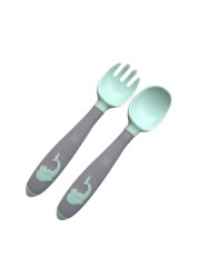 Baby Children Spoon Fork Set Soft Bendable Silicone Scoop Fork Cutlery Set Kid Training Feeding Cutlery Utensils