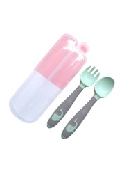 Baby Children Spoon Fork Set Soft Bendable Silicone Scoop Fork Cutlery Set Kid Training Feeding Cutlery Utensils