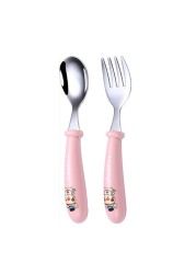 Baby Kids Cartoon Cute Spoon Fork Stainless Steel Tableware Training Learn Food Feeding Scoop Fork Utensils For Baby