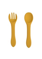 2pcs Baby Soft Silicone Fork Spoon Set Feeding Dishes Toddler Toddlers Infant Feeding Accessories Silicone Tableware