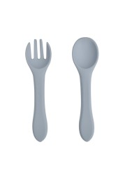 2pcs Baby Soft Silicone Fork Spoon Set Feeding Dishes Toddler Toddlers Infant Feeding Accessories Silicone Tableware