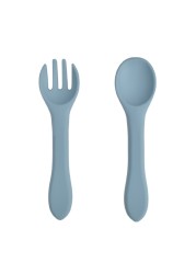 2pcs Baby Soft Silicone Fork Spoon Set Feeding Dishes Toddler Toddlers Infant Feeding Accessories Silicone Tableware