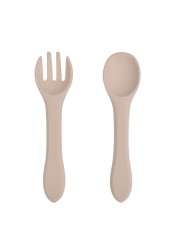 2pcs Baby Soft Silicone Fork Spoon Set Feeding Dishes Toddler Toddlers Infant Feeding Accessories Silicone Tableware