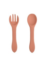 2pcs Baby Soft Silicone Fork Spoon Set Feeding Dishes Toddler Toddlers Infant Feeding Accessories Silicone Tableware