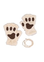 Cute Cat Paw Plush Fingerless Gloves Winter Warm Faux Fur Gloves Half Finger Gloves Lovely Bear Paw Gloves For Women Girls