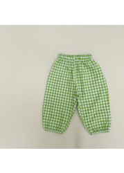 MILANCEL 2022 summer kids plaid pants casual pants boys and girls thin pants ninth