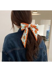 1pc Adult Kids Silk Scarf French Style Headband Girls Braided Bow Long Ribbon Head Rope Tied Hair Streamer Clothes Accessories