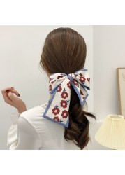 1pc Adult Kids Silk Scarf French Style Headband Girls Braided Bow Long Ribbon Head Rope Tied Hair Streamer Clothes Accessories