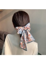 1pc Adult Kids Silk Scarf French Style Headband Girls Braided Bow Long Ribbon Head Rope Tied Hair Streamer Clothes Accessories