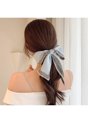 1pc Adult Kids Silk Scarf French Style Headband Girls Braided Bow Long Ribbon Head Rope Tied Hair Streamer Clothes Accessories