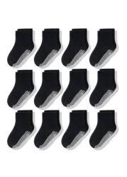 Baby Socks SkiBeaut 12 Pairs Non-Slip Skid Socks for Kids Boys Grips Cotton Crew Socks for 1-3/3-5 Years