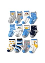 Baby Socks SkiBeaut 12 Pairs Non-Slip Skid Socks for Kids Boys Grips Cotton Crew Socks for 1-3/3-5 Years