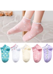 5 Pairs Girls Cotton Socks Summer Thin Mesh Breathable Cute Cartoon Children Socks Toddler Baby Girls Socks Pink 1-12 Years