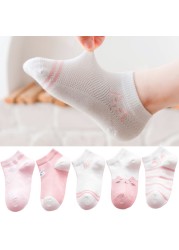 5 Pairs Girls Cotton Socks Summer Thin Mesh Breathable Cute Cartoon Children Socks Toddler Baby Girls Socks Pink 1-12 Years