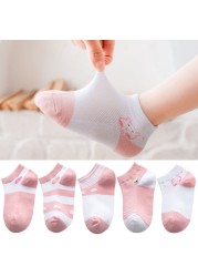 5 Pairs Girls Cotton Socks Summer Thin Mesh Breathable Cute Cartoon Children Socks Toddler Baby Girls Socks Pink 1-12 Years