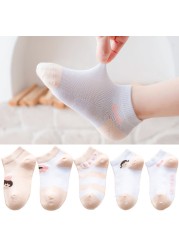 5 Pairs Girls Cotton Socks Summer Thin Mesh Breathable Cute Cartoon Children Socks Toddler Baby Girls Socks Pink 1-12 Years