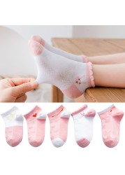 5 Pairs Girls Cotton Socks Summer Thin Mesh Breathable Cute Cartoon Children Socks Toddler Baby Girls Socks Pink 1-12 Years