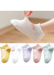 5 Pairs Girls Cotton Socks Summer Thin Mesh Breathable Cute Cartoon Children Socks Toddler Baby Girls Socks Pink 1-12 Years