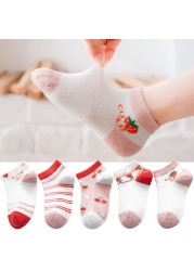 5 Pairs Girls Cotton Socks Summer Thin Mesh Breathable Cute Cartoon Children Socks Toddler Baby Girls Socks Pink 1-12 Years