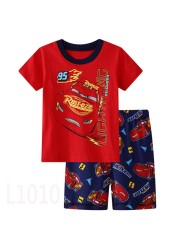 Children's short-sleeved cotton pajamas summer clothes children's sleepwear cartoon T-shirt spiderman