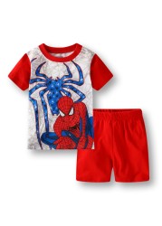 Children's short-sleeved cotton pajamas summer clothes children's sleepwear cartoon T-shirt spiderman