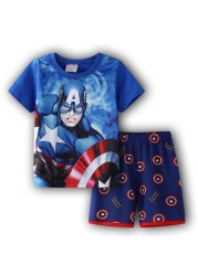 Children's short-sleeved cotton pajamas summer clothes children's sleepwear cartoon T-shirt spiderman