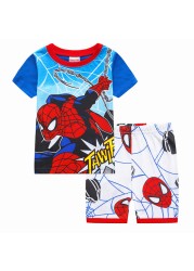 Children's short-sleeved cotton pajamas summer clothes children's sleepwear cartoon T-shirt spiderman