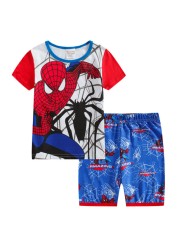 Children's short-sleeved cotton pajamas summer clothes children's sleepwear cartoon T-shirt spiderman