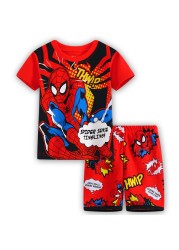 Children's short-sleeved cotton pajamas summer clothes children's sleepwear cartoon T-shirt spiderman