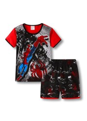 Children's short-sleeved cotton pajamas summer clothes children's sleepwear cartoon T-shirt spiderman