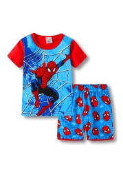 Children's short-sleeved cotton pajamas summer clothes children's sleepwear cartoon T-shirt spiderman