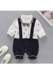 Baby check one-piece clothing children's clothing casual wear out boy baby autumn and winter cartoon clothing set