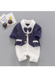 Baby check one-piece clothing children's clothing casual wear out boy baby autumn and winter cartoon clothing set