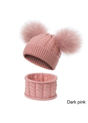 New Newborn Baby Kids Girls Boys Hat Scarf Winter Warm Knit Hat Furry Balls Pompom Solid Warm Cute Lovely Beanie Hat Gift Set