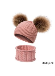 New Newborn Baby Kids Girls Boys Hat Scarf Winter Warm Knit Hat Furry Balls Pompom Solid Warm Cute Lovely Beanie Hat Gift Set