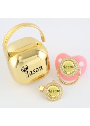 Any Name Personalized Gold Bling Pacifier Chain Clip Pacifier Box Set BPA Free Doll Pacifier Luxury Pacifier Baby Gift