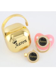 Any Name Personalized Gold Bling Pacifier Chain Clip Pacifier Box Set BPA Free Doll Pacifier Luxury Pacifier Baby Gift