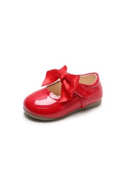 Girls Shiny Leather Bow Shoes Spring Autumn Solid Color Kids Princess Shoes Dance First Step Shoes SMG104