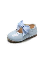 Girls Shiny Leather Bow Shoes Spring Autumn Solid Color Kids Princess Shoes Dance First Step Shoes SMG104