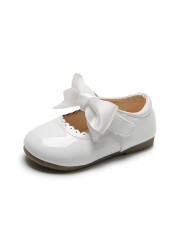 Girls Shiny Leather Bow Shoes Spring Autumn Solid Color Kids Princess Shoes Dance First Step Shoes SMG104