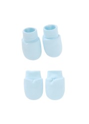 2 Pair Baby Newborn Soft Cotton Face Protection Gloves Foot Cover Set Anti-scratch Gloves Socks Kit