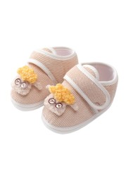 Baywell Newborn Baby Boys Girls Crib Sneakers Soft Anti-Slip Sole Toddler Warm Fluffy Casual Shoes Cartoon First Walker 0-18M