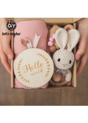 Let's Make Baby Bath Toy Set Double Sided Cotton Blanket Wooden Rattle Bracelet Crochet Toys Baby Birth Gift Products For Kids