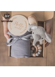 Let's Make Baby Bath Toy Set Double Sided Cotton Blanket Wooden Rattle Bracelet Crochet Toys Baby Birth Gift Products For Kids