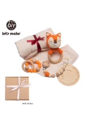 Let's Make Baby Bath Toy Set Double Sided Cotton Blanket Wooden Rattle Bracelet Crochet Toys Baby Birth Gift Products For Kids